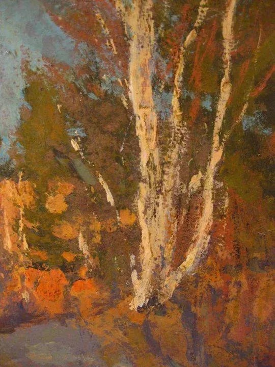 1917 Russian Autumn Landscape of a Birch Tree Forest Oil Painting on Board - 5
