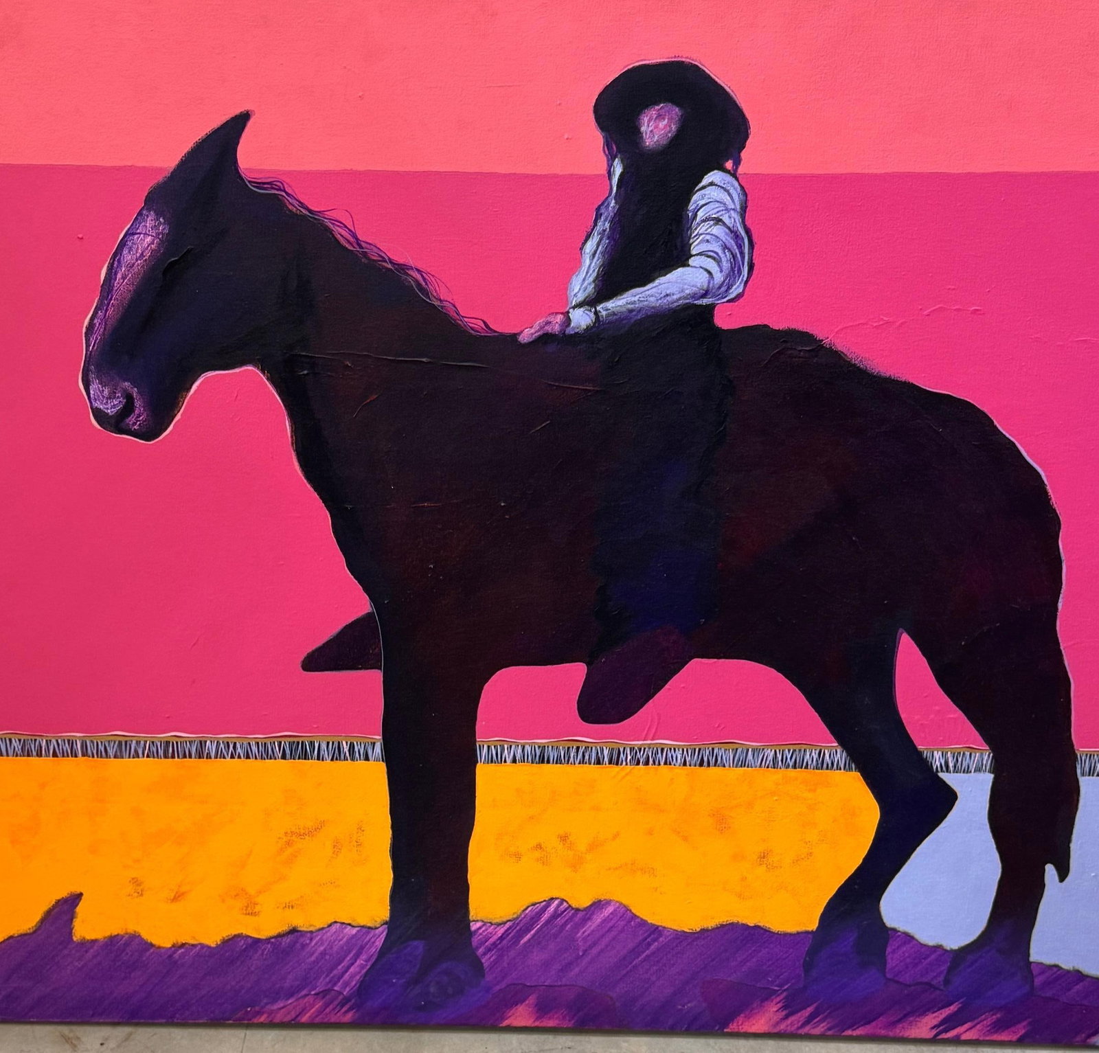 Len Agrella, "Cowboy at Sunset" Monumental Western Oil Painting - 4