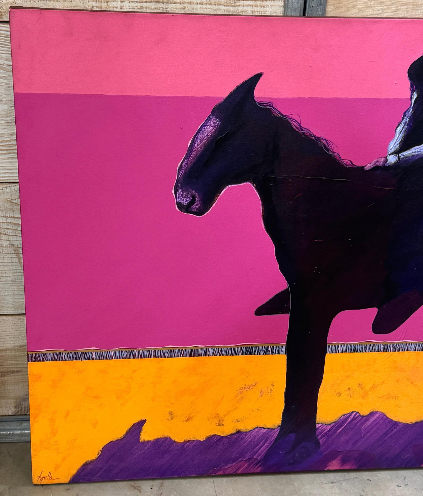 Len Agrella, "Cowboy at Sunset" Monumental Western Oil Painting - 6