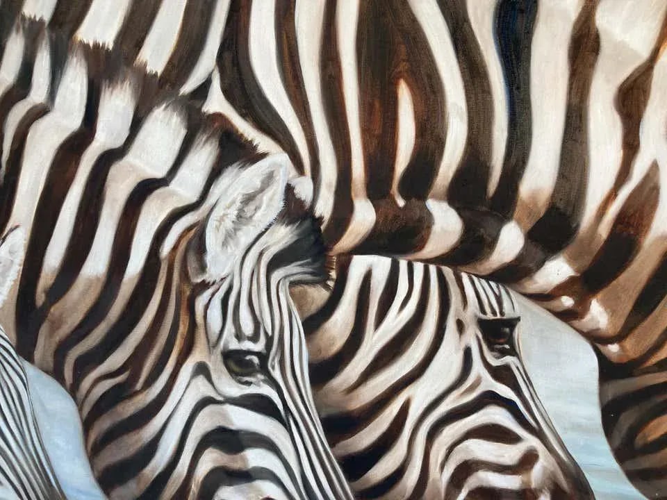 Large Oil on Canvas Oasis, African Zebras by Kindrie Grove, 1999 - 4