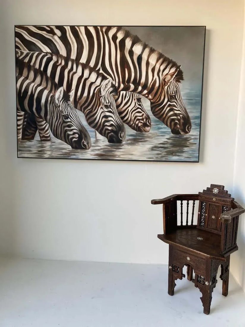 Large Oil on Canvas Oasis, African Zebras by Kindrie Grove, 1999 - 6