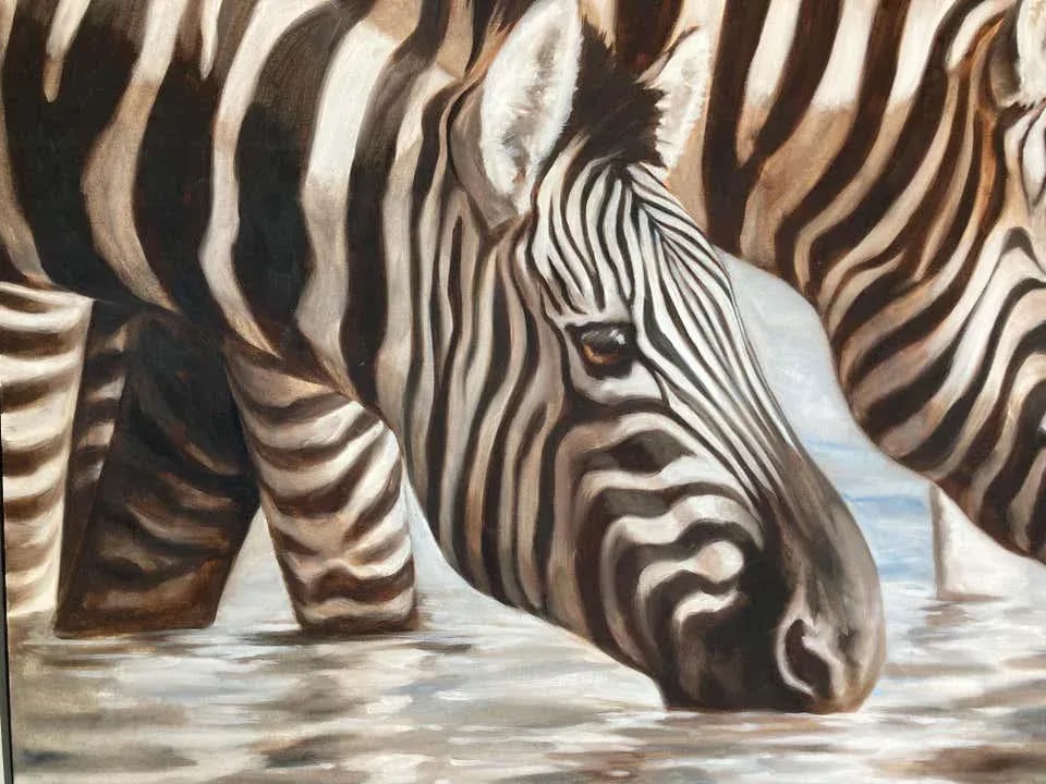 Large Oil on Canvas Oasis, African Zebras by Kindrie Grove, 1999 - 8