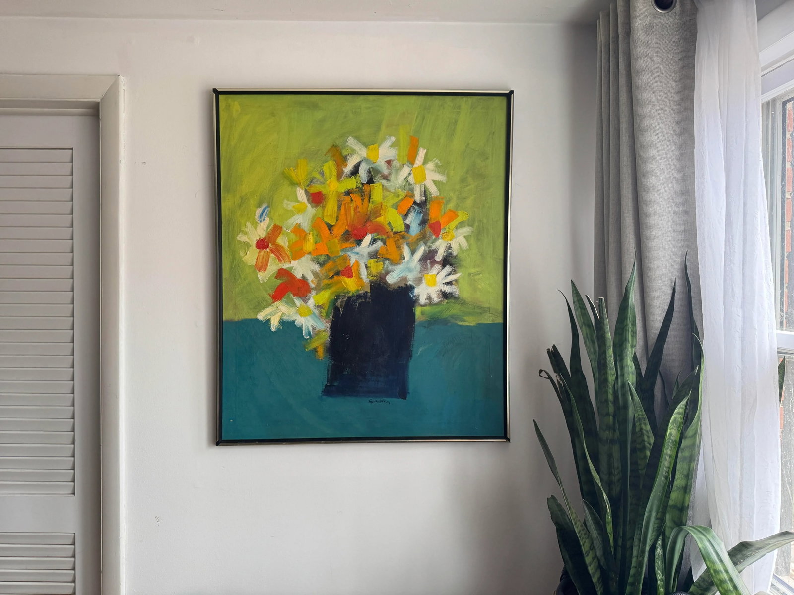 Mid-Century Modern Abstract Floral Painting Signed - 2