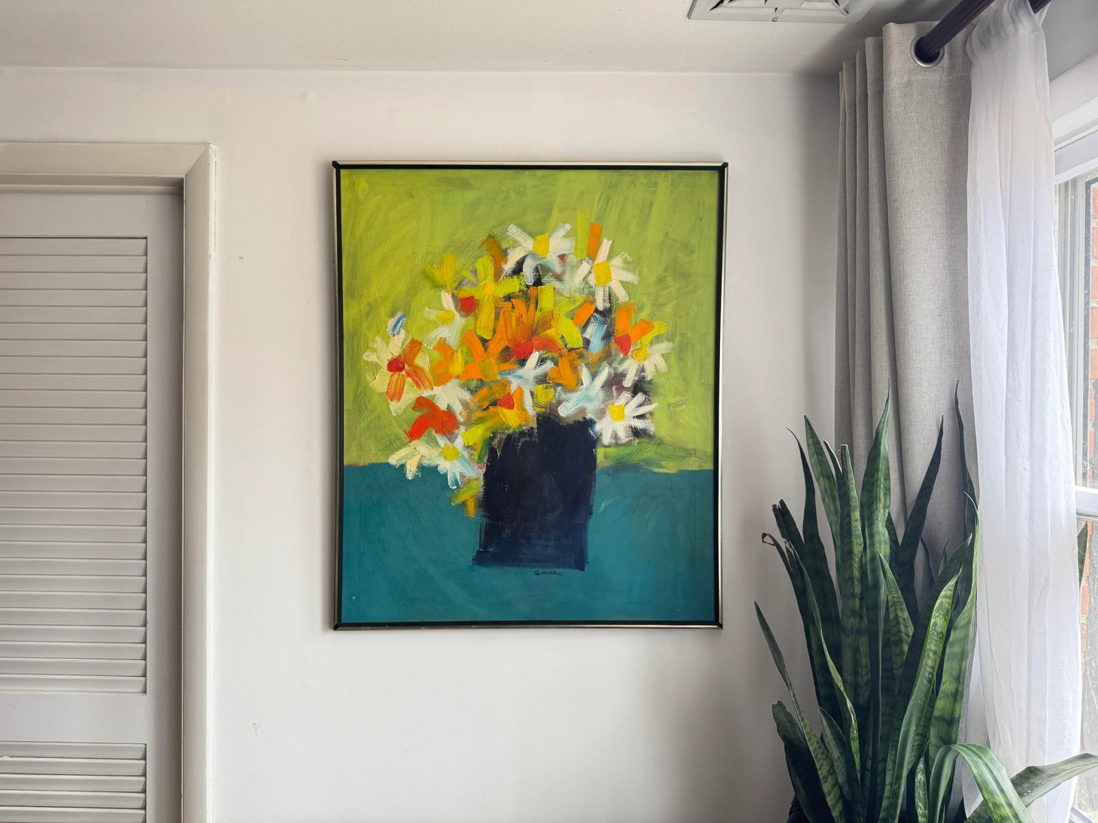 Mid-Century Modern Abstract Floral Painting Signed - 3