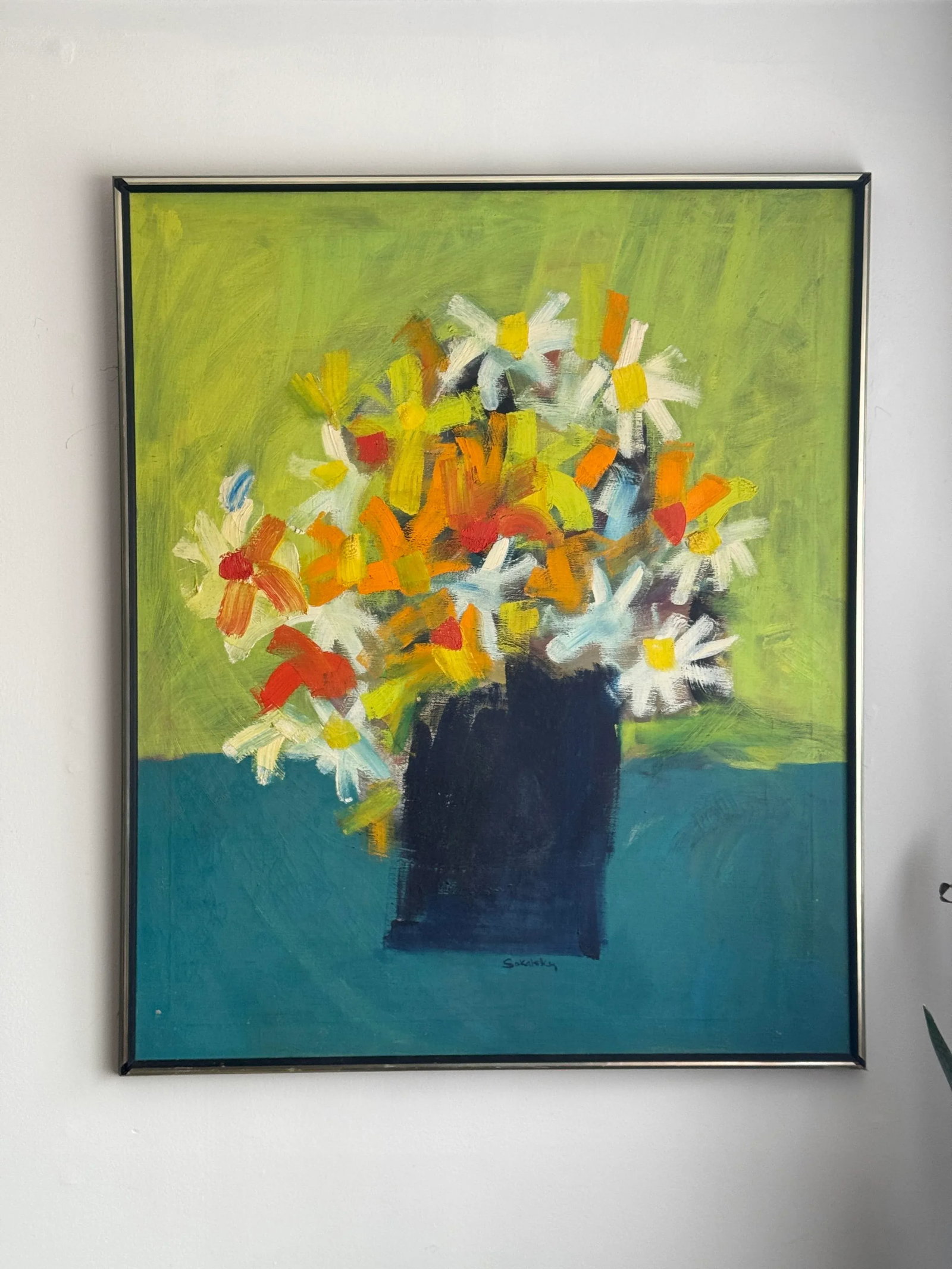 Mid-Century Modern Abstract Floral Painting Signed - 8