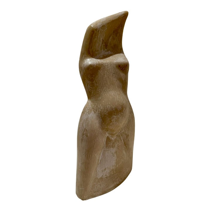Mid 20th Century Larry Mohr Signed Resin Figurative Sculpture Abstract Female Form Modernist: Original resin sculpture by Larry Mohr, acquired directly from the artist's estate. This work presents a stylized female torso rendered in Mohr's characteristic modernist language. The surface has a s