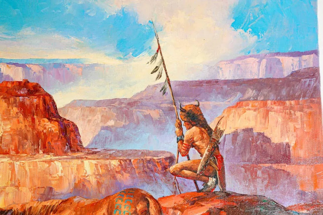 Native American Hunter with his Mustang Oil Painting - 10