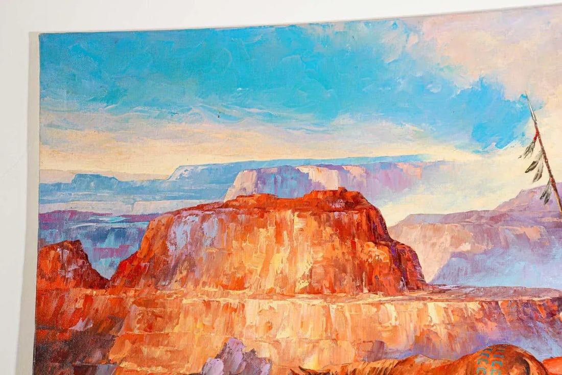 Native American Hunter with his Mustang Oil Painting - 9