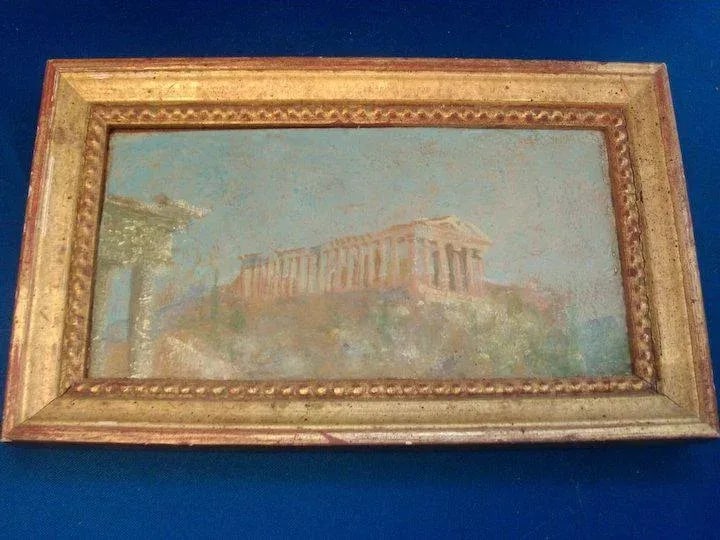 Henry Plussing Grand Tour Acropolis Oil Painting in Gilt Wood Frame - 5