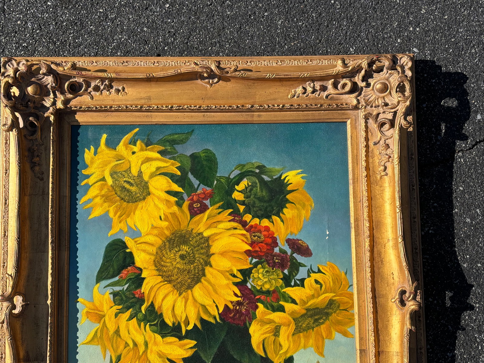 Sun Flowers - 20th C. Original Oil on Canvas in Exceptional Gilt Frame - 10