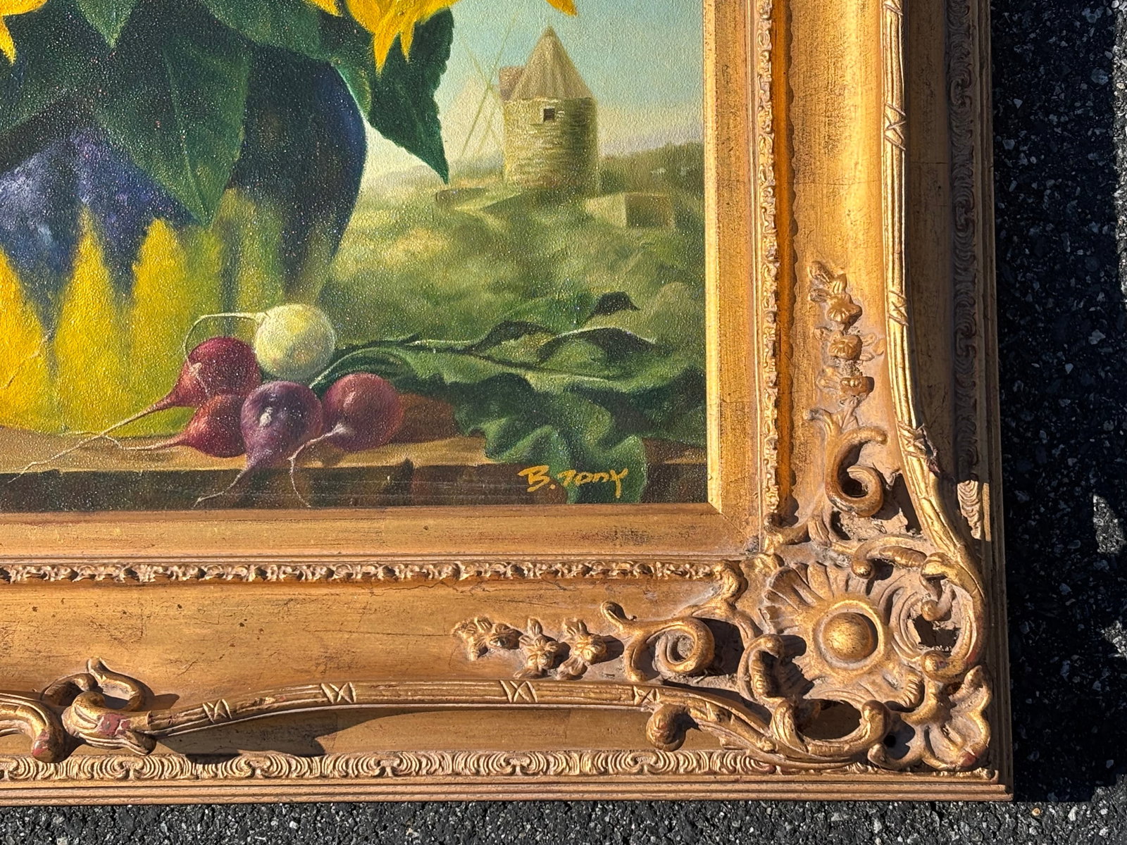 Sun Flowers - 20th C. Original Oil on Canvas in Exceptional Gilt Frame - 12