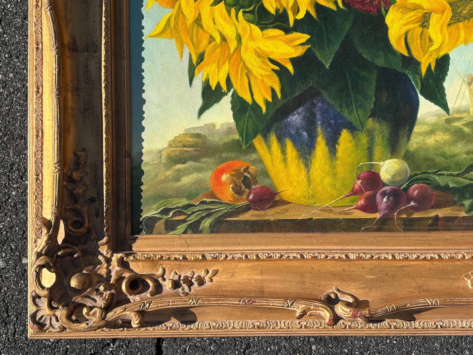Sun Flowers - 20th C. Original Oil on Canvas in Exceptional Gilt Frame - 14