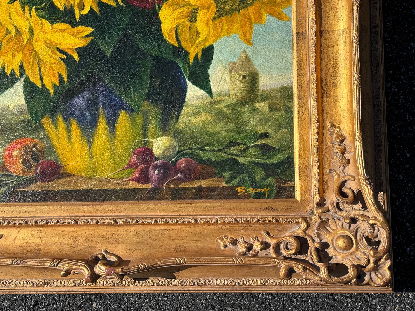 Sun Flowers - 20th C. Original Oil on Canvas in Exceptional Gilt Frame - 15