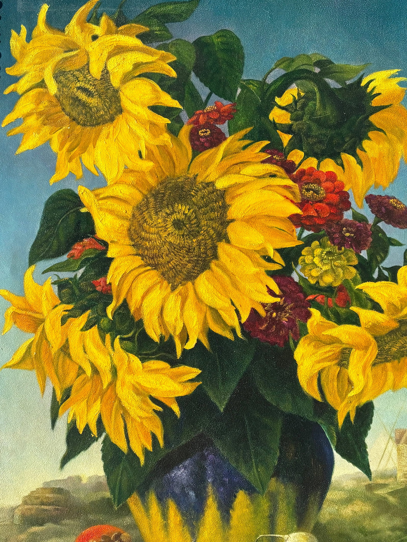 Sun Flowers - 20th C. Original Oil on Canvas in Exceptional Gilt Frame - 2
