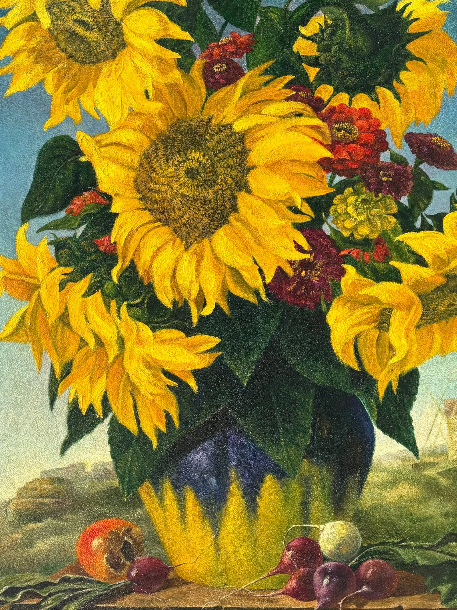 Sun Flowers - 20th C. Original Oil on Canvas in Exceptional Gilt Frame - 3