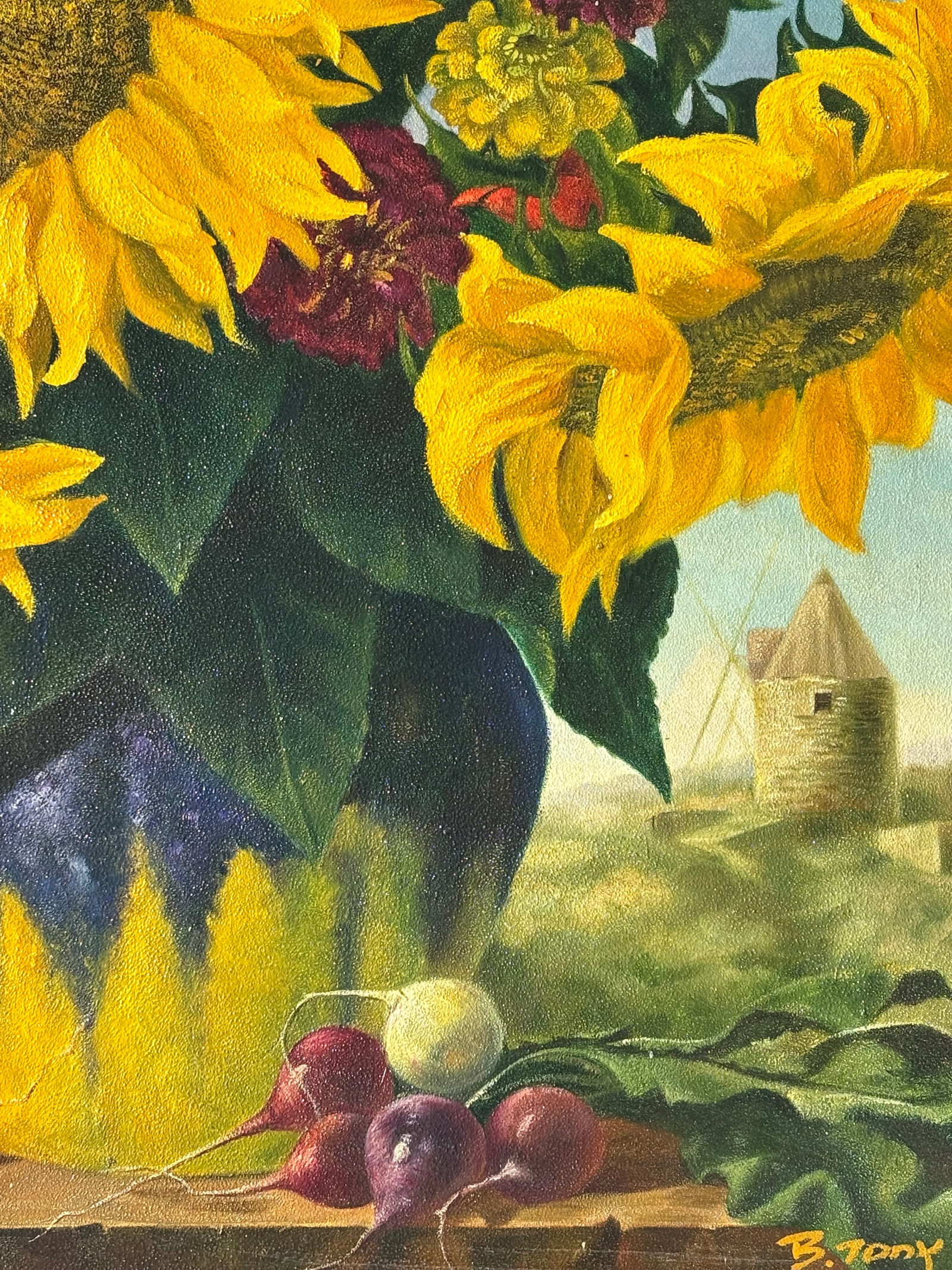 Sun Flowers - 20th C. Original Oil on Canvas in Exceptional Gilt Frame - 4