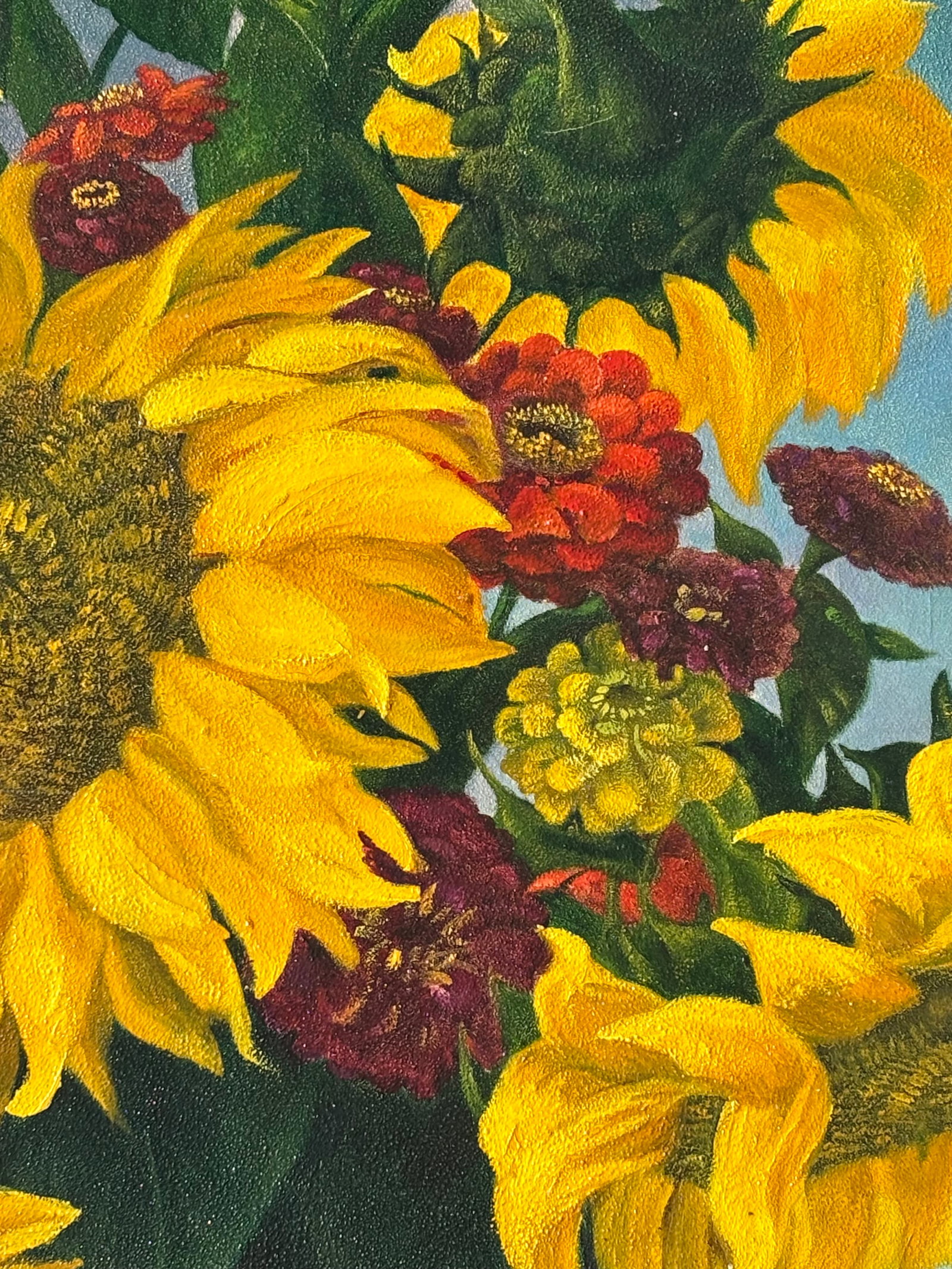 Sun Flowers - 20th C. Original Oil on Canvas in Exceptional Gilt Frame - 5