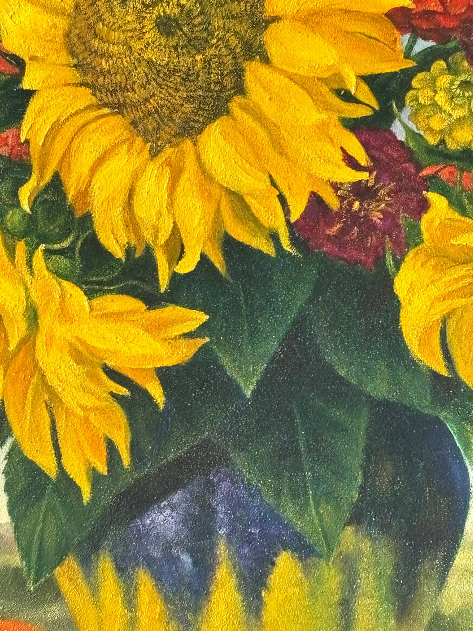Sun Flowers - 20th C. Original Oil on Canvas in Exceptional Gilt Frame - 8