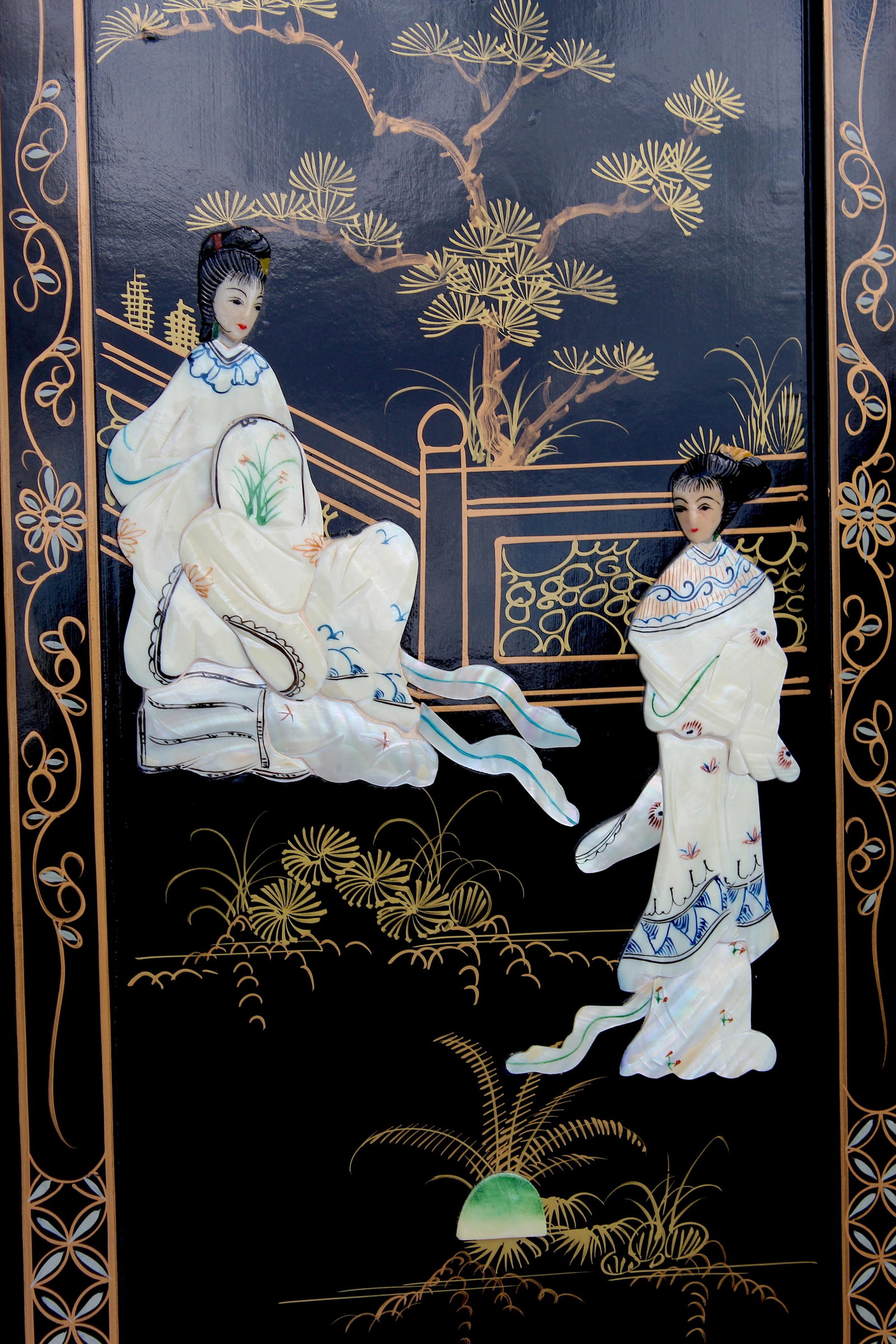Vintage Chinese Black Lacquer Mother-of-Pearl Inlay Wall Panels - Set of 4 Chinoiserie Scenic Figure - 4