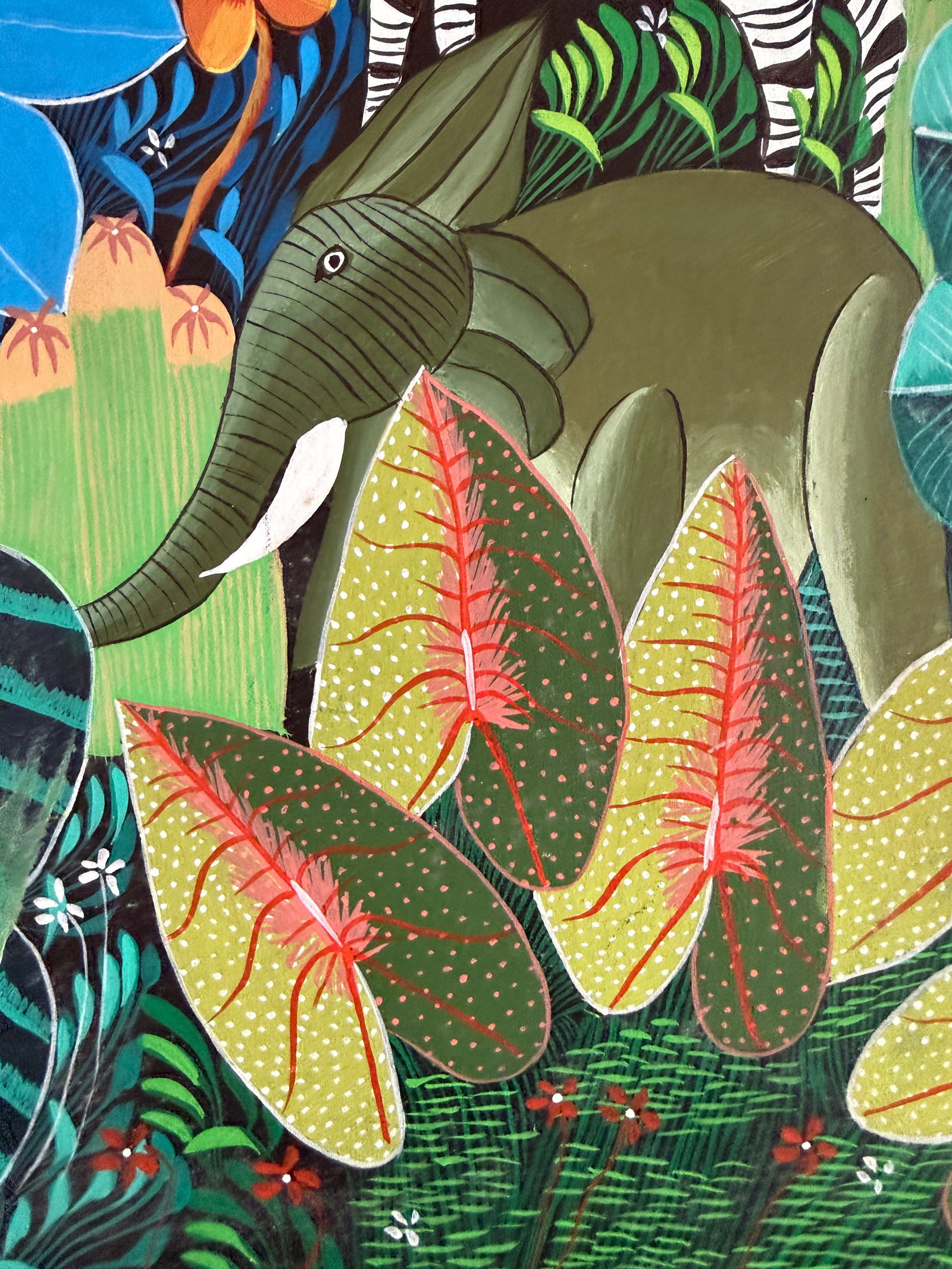 Haitian Naive Art Style Jungle Painting by Maxo Jn Louis. - 3