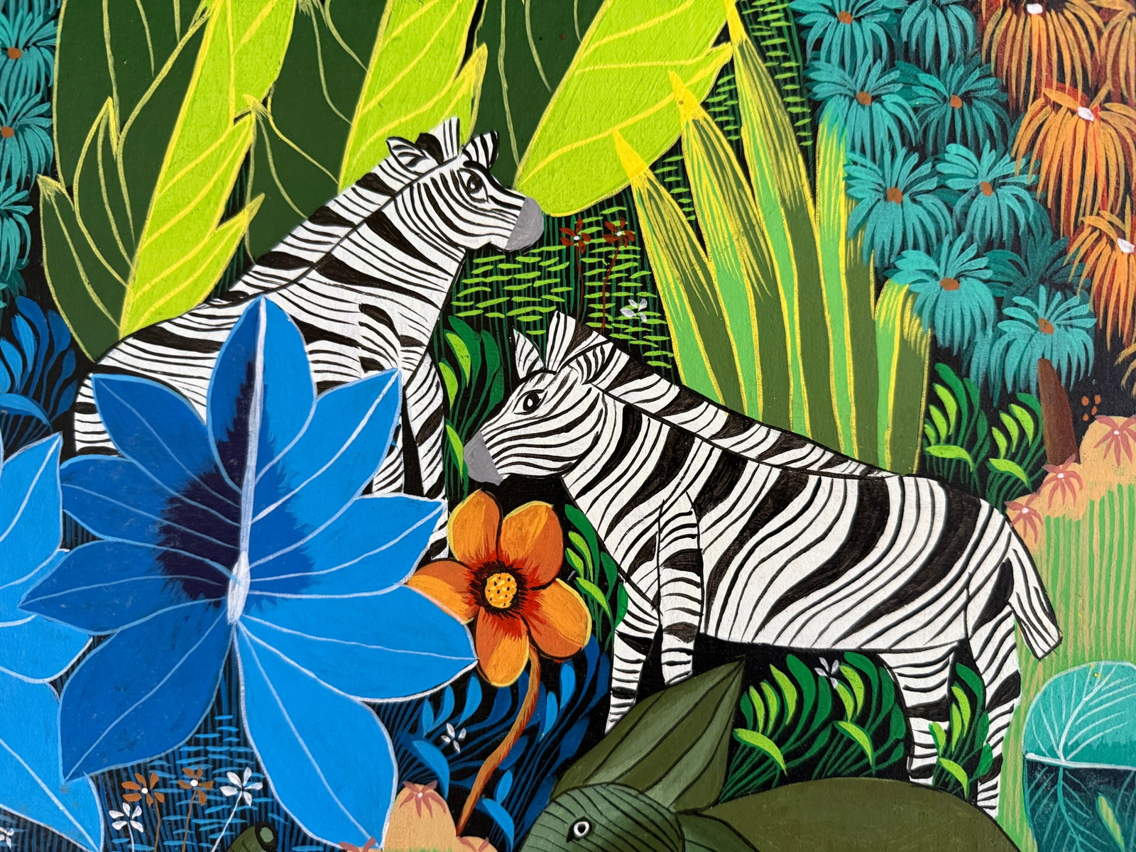 Haitian Naive Art Style Jungle Painting by Maxo Jn Louis. - 5