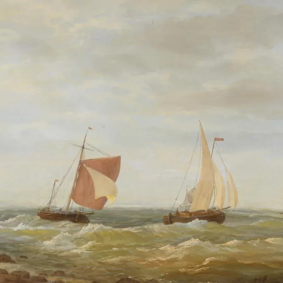Early 20th Century Framed Oil on Board Nautical Sailing Ships Seascape - 2