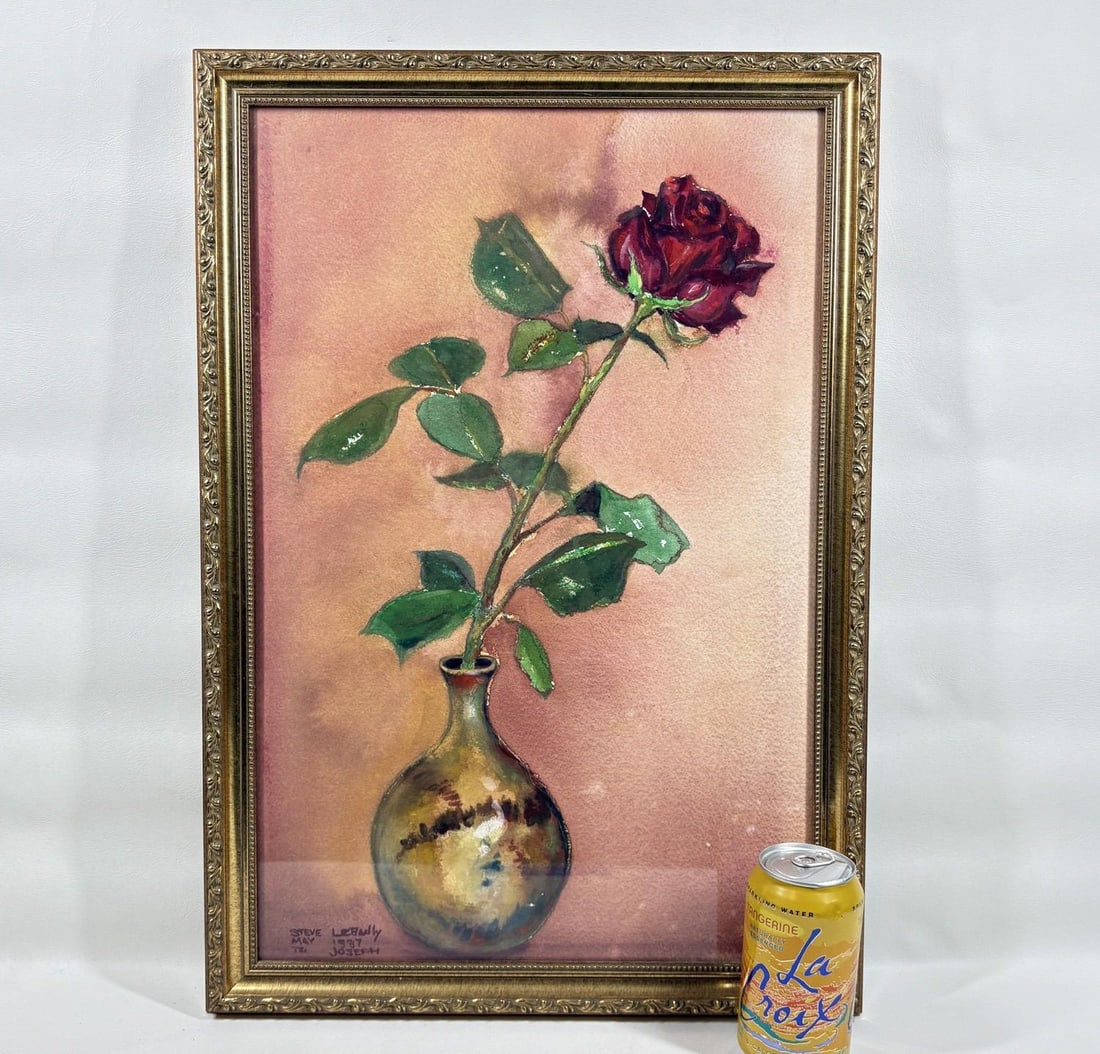 1997 Original Signed Steve LeBailly Botanical Watercolor - "Single Rose" - 12