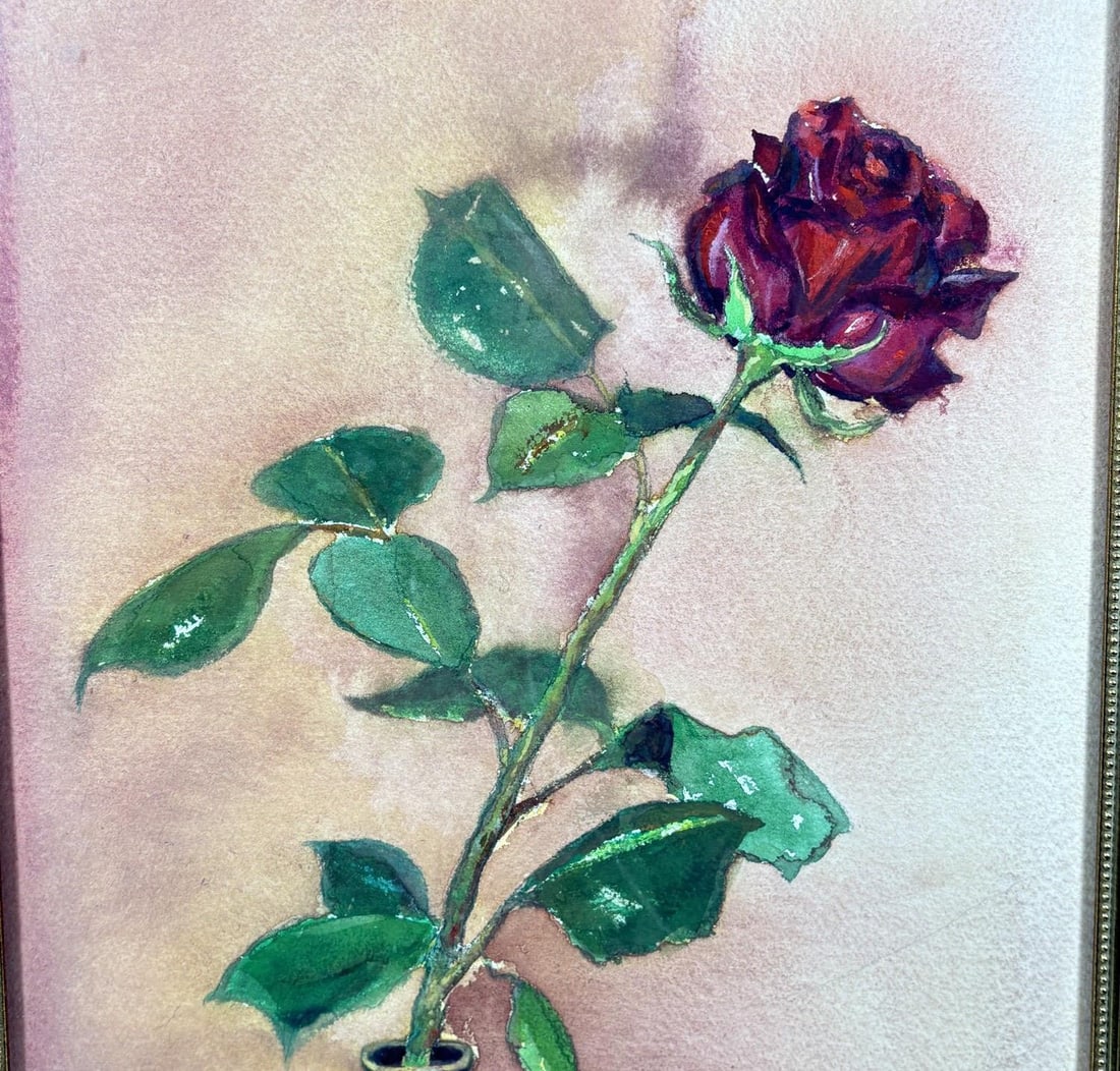 1997 Original Signed Steve LeBailly Botanical Watercolor - "Single Rose" - 8