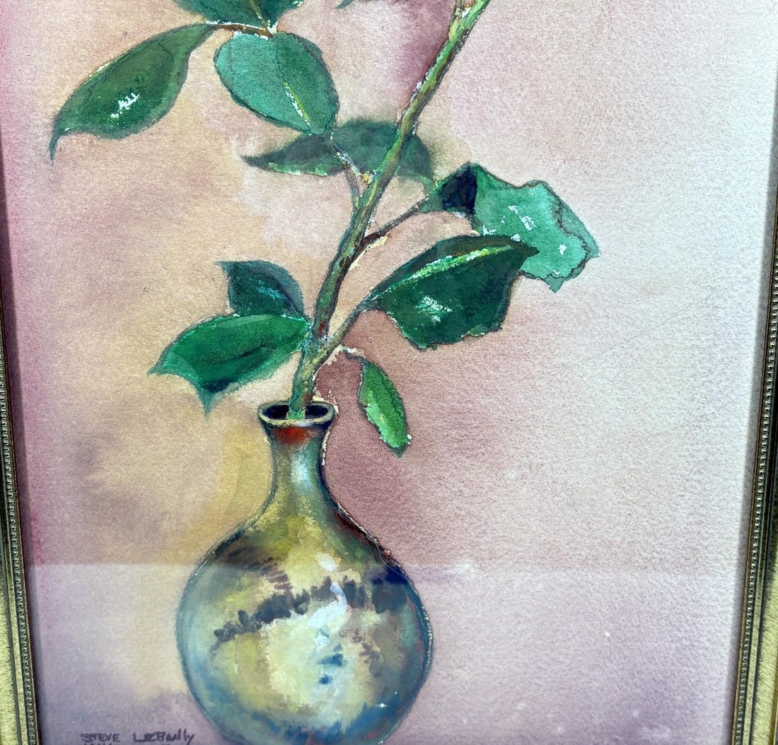 1997 Original Signed Steve LeBailly Botanical Watercolor - "Single Rose" - 9