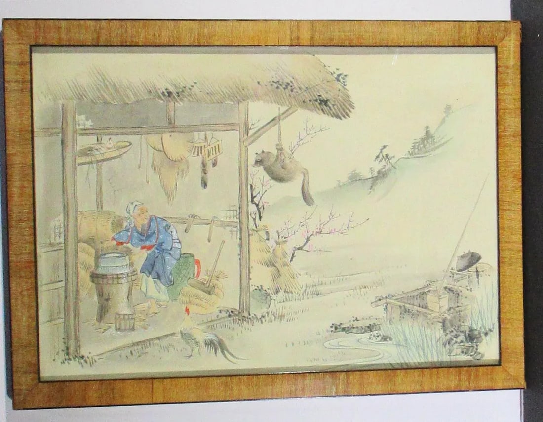 Framed Japanese Watercolor Painting - 5