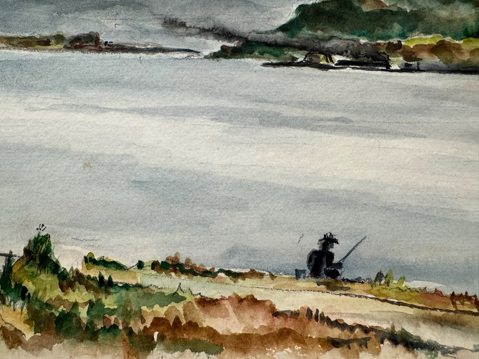 Henry Emil Salloch Original Watercolor on Paper Coastal Bay, 1944. - 2