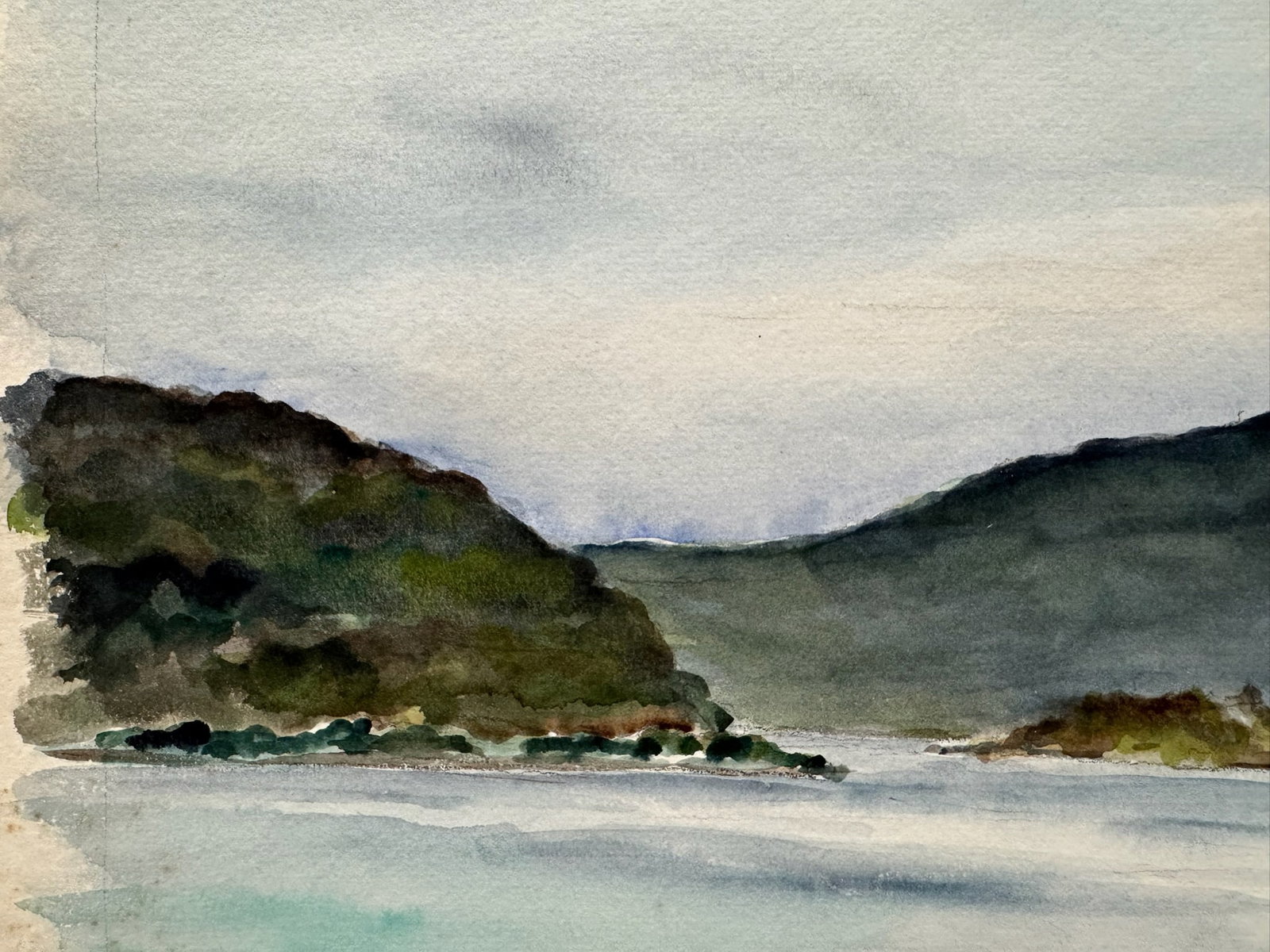 Henry Emil Salloch Original Watercolor on Paper Coastal Bay, 1944. - 3