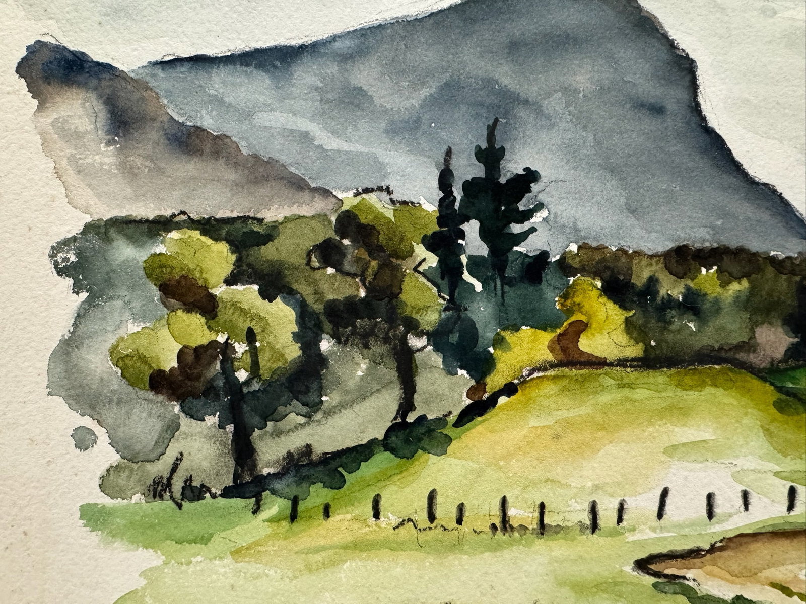 Henry Emil Salloch Original Watercolor on Paper Mountain Valley 1940 - 2