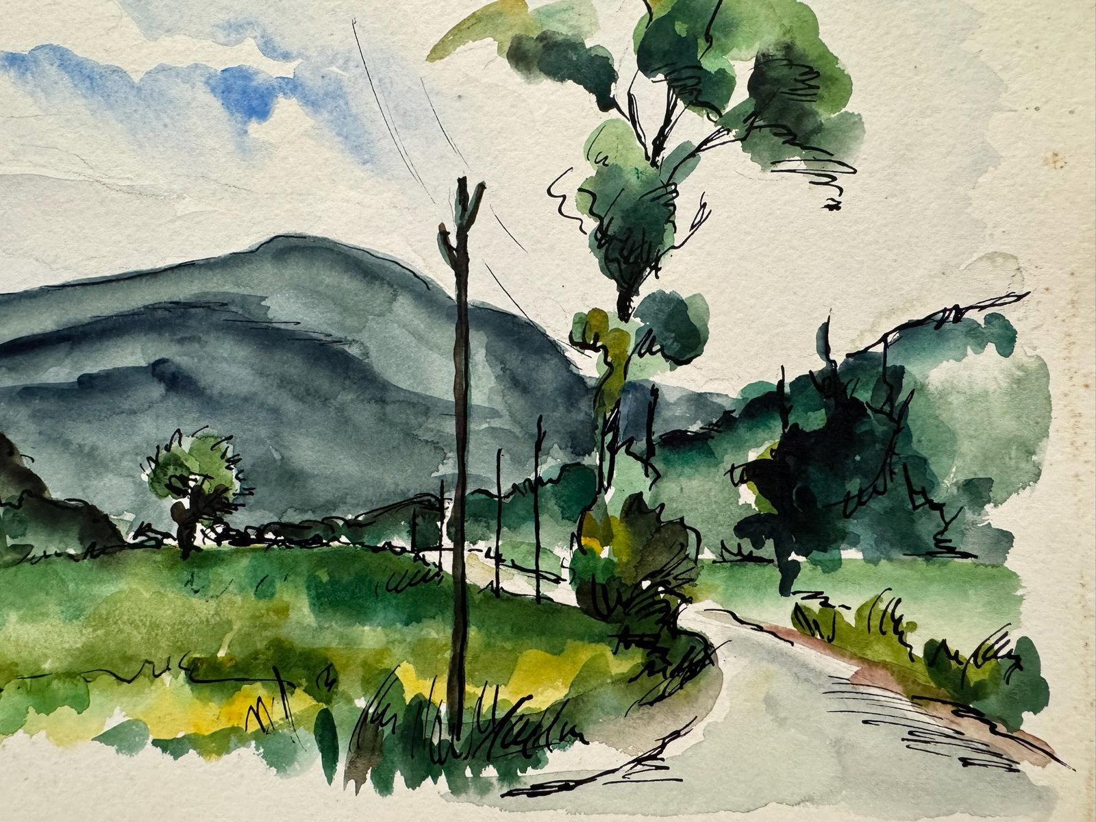 Henry Emil Salloch Original Watercolor on Paper Alpine Valley, 1946. - 2