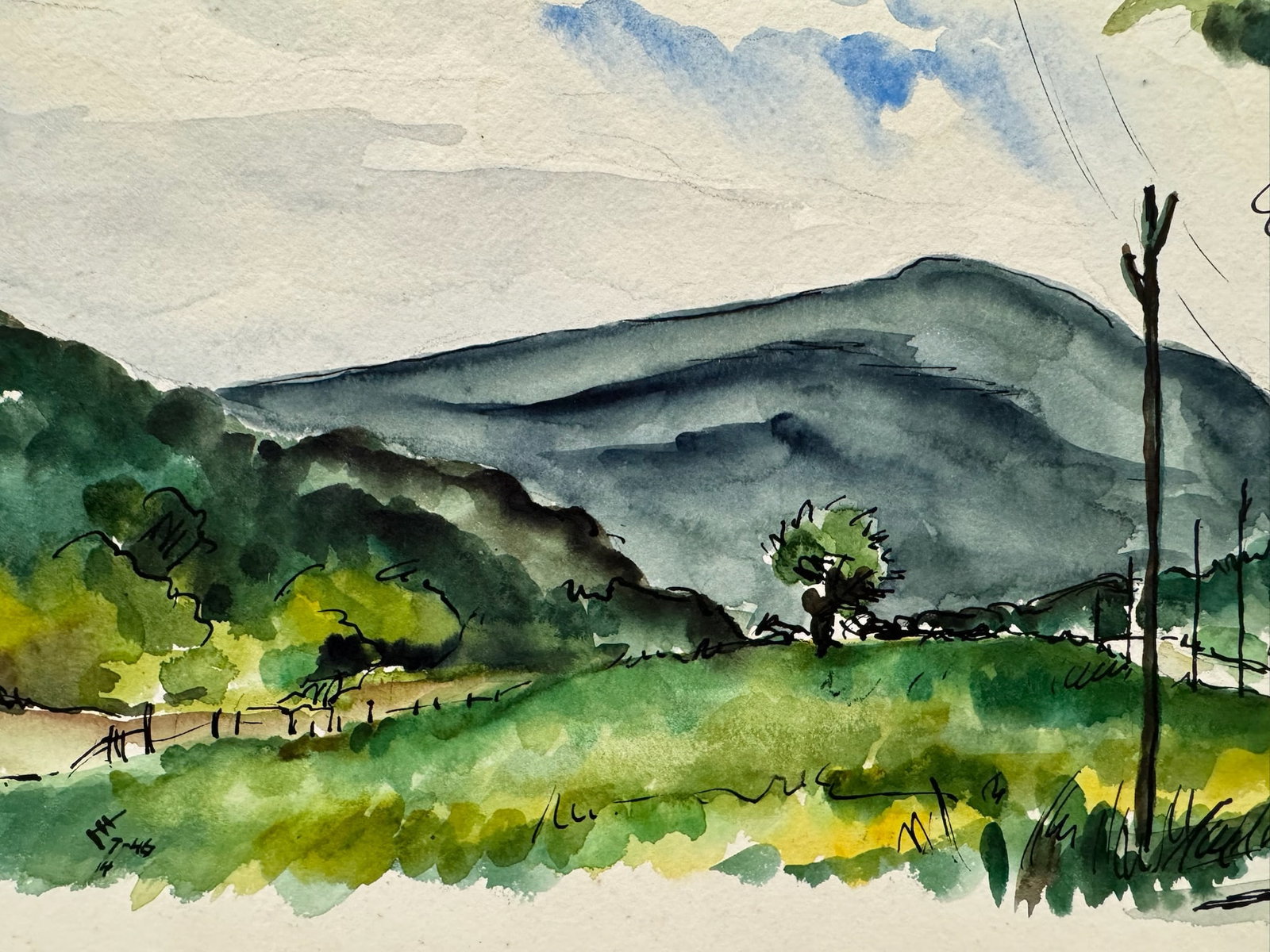 Henry Emil Salloch Original Watercolor on Paper Alpine Valley, 1946. - 3