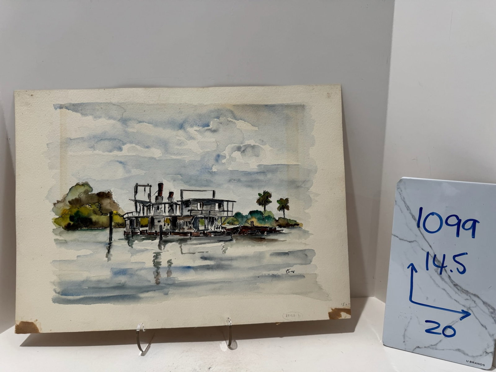 Henry Emil Salloch Original Watercolor on Paper Waterway and Mirror Reflections, 1948. - 7