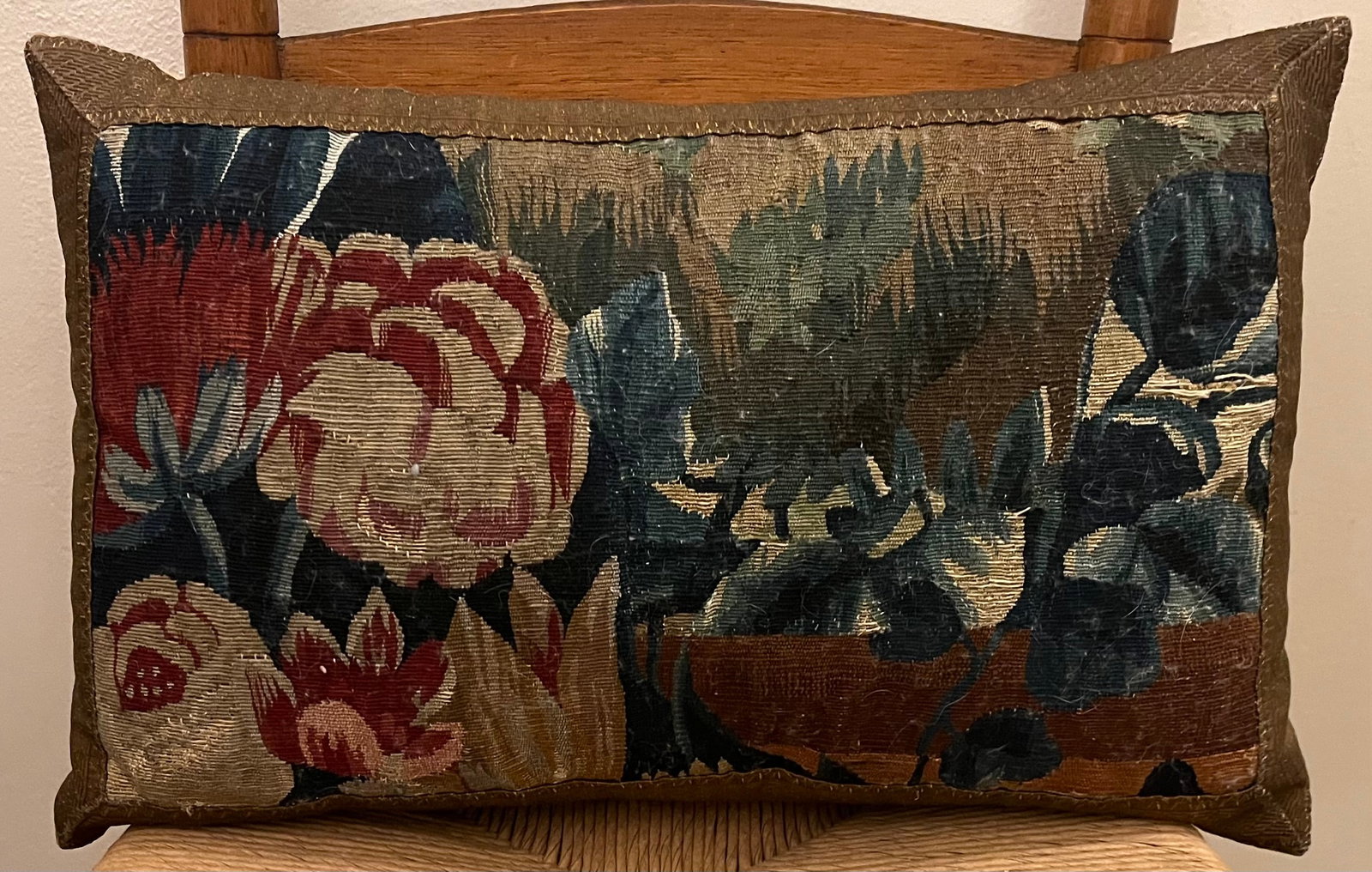 Antique 18th Century French Aubusson Verdure Tapestry Pillow - 5