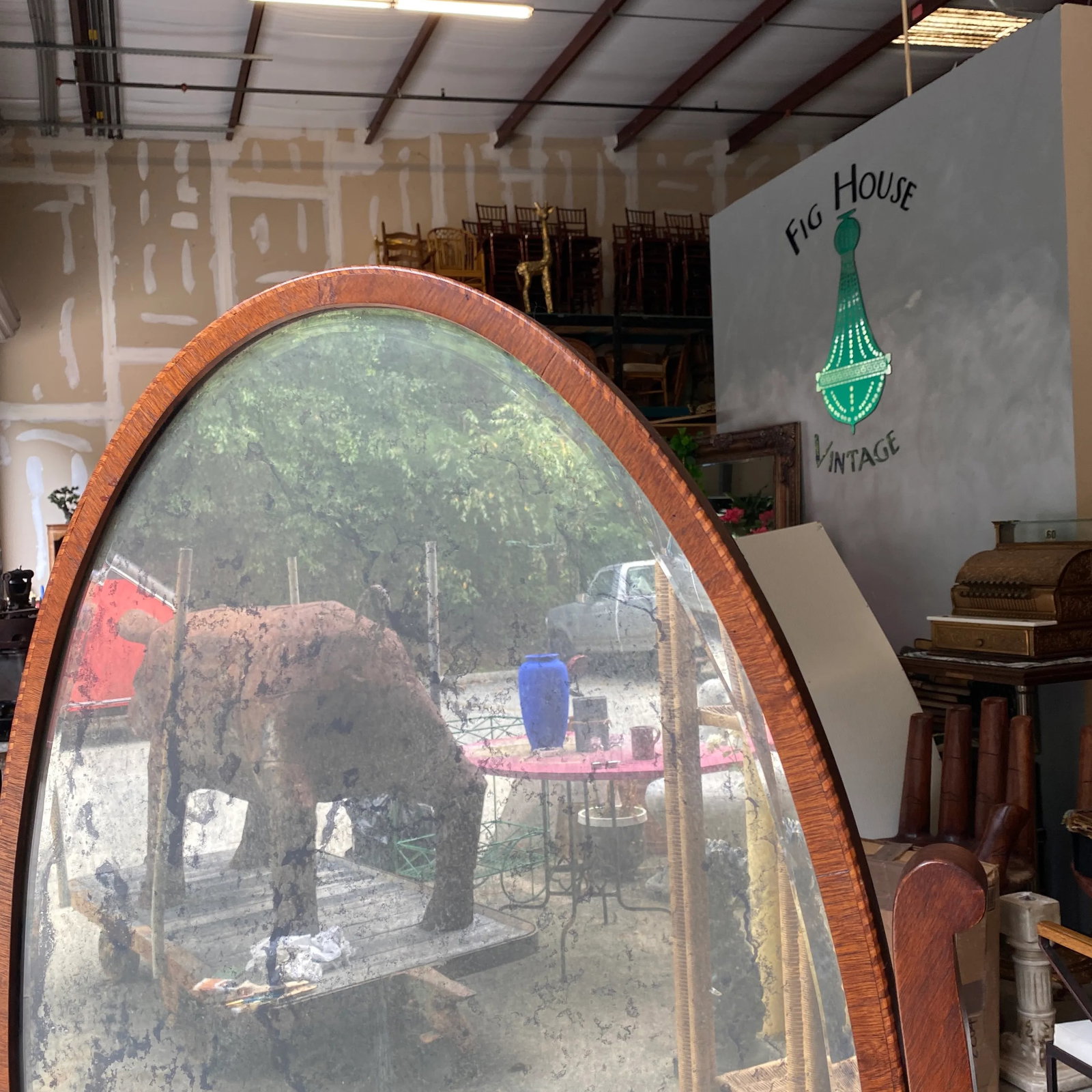 Vintage 1930s Standing Mirror With Mercury Beveled Glass and Wooden Marquetry - 2