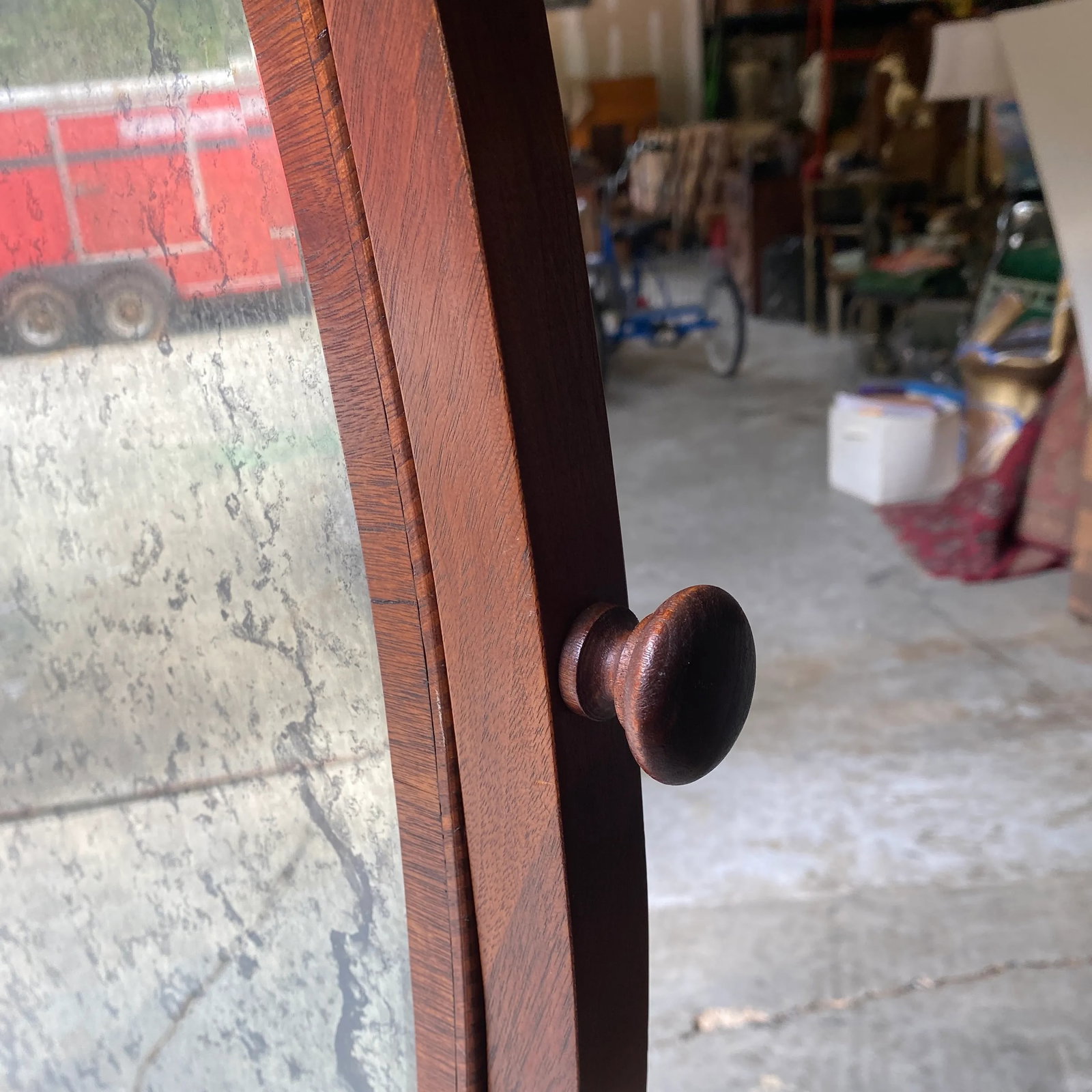 Vintage 1930s Standing Mirror With Mercury Beveled Glass and Wooden Marquetry - 4