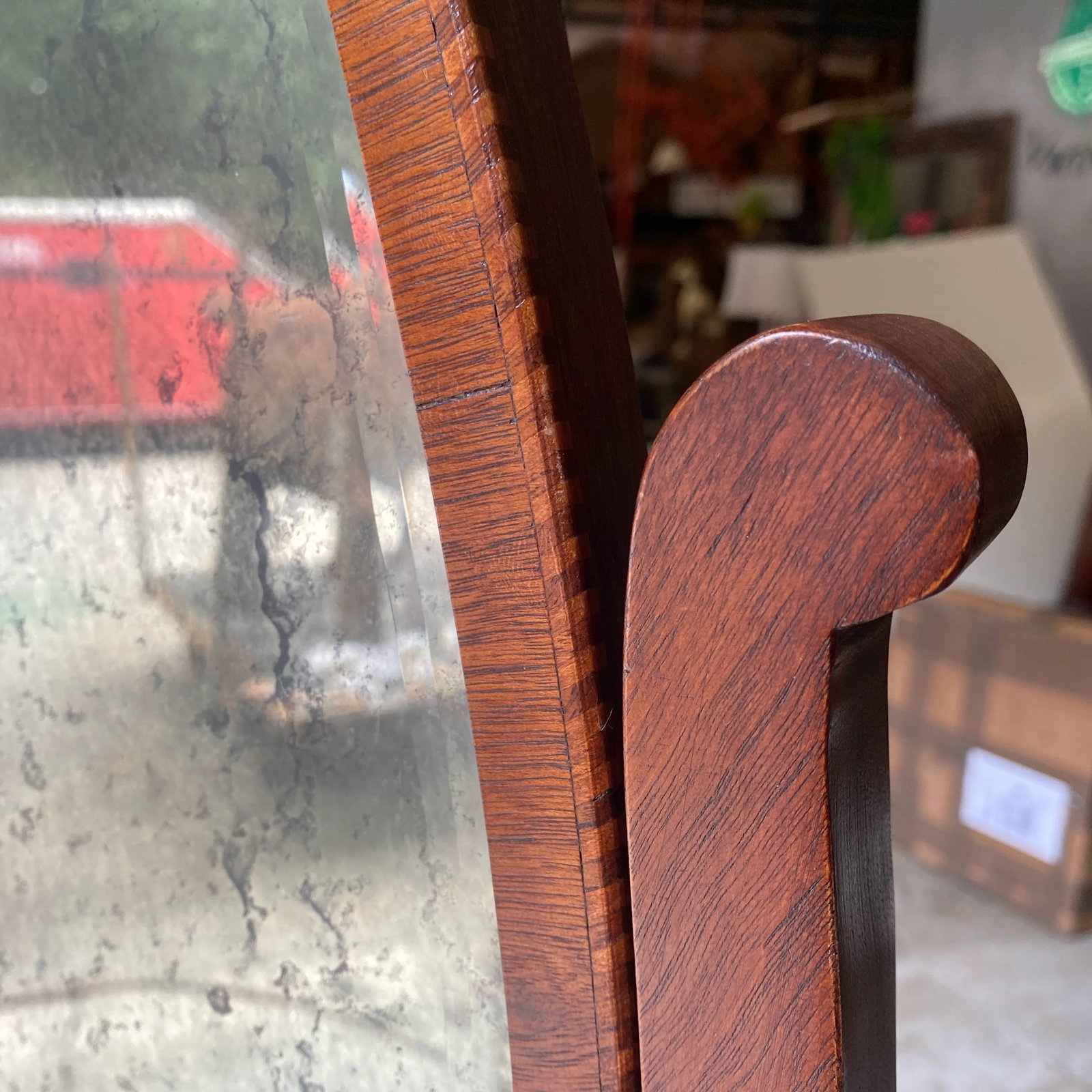 Vintage 1930s Standing Mirror With Mercury Beveled Glass and Wooden Marquetry - 5