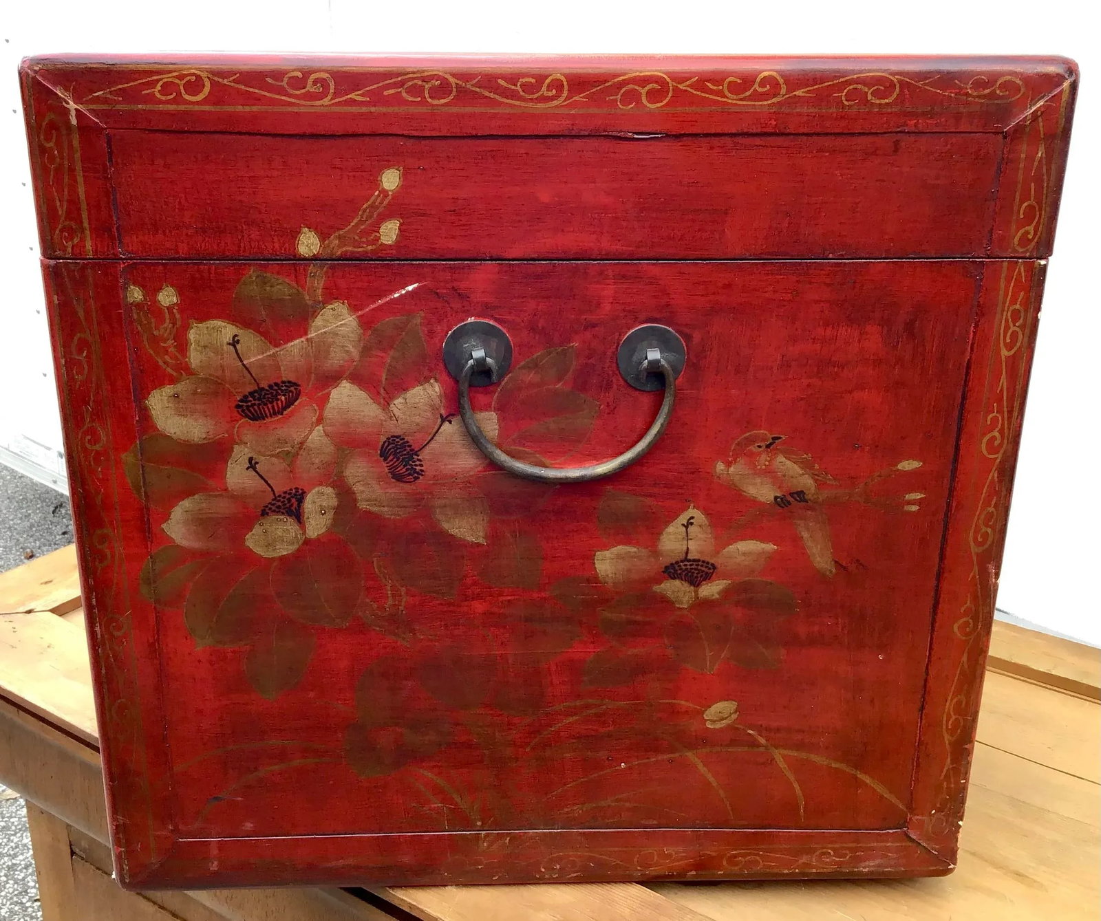Red Lacquer Chinoiserie Trunk - Box - 4