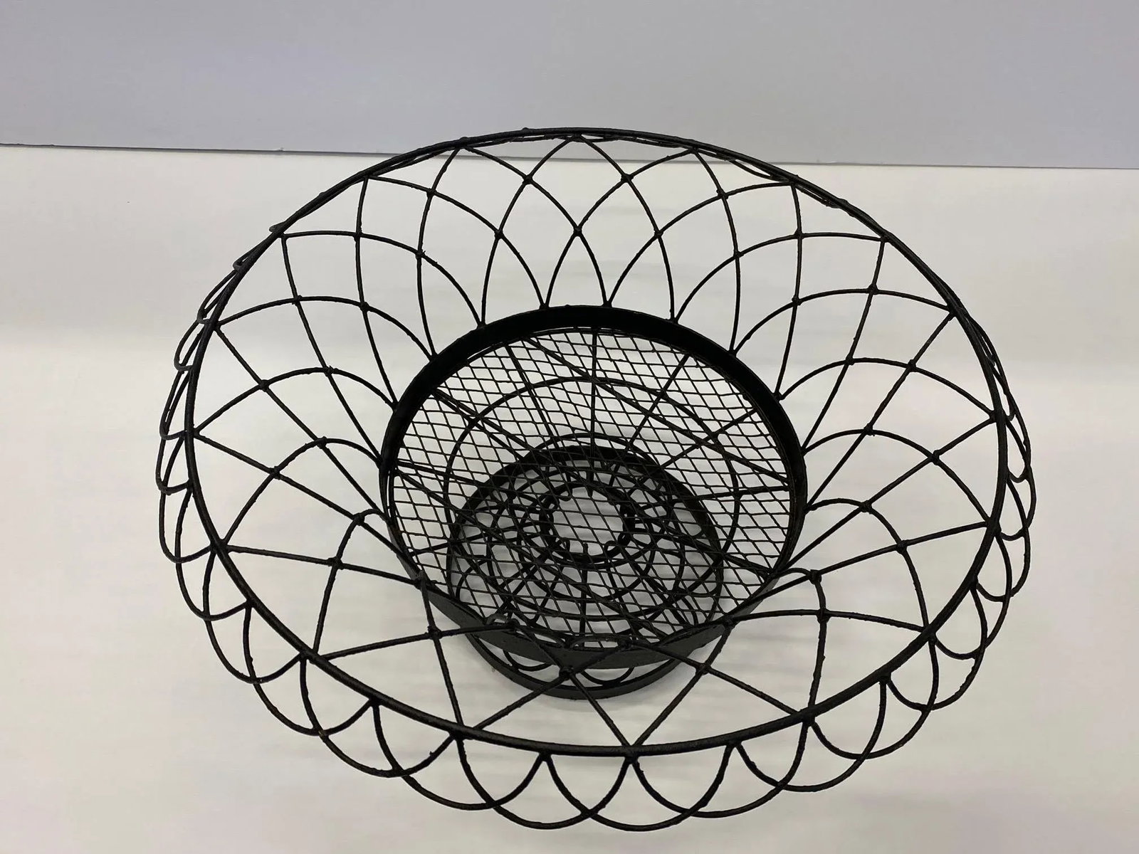 Vintage French Large Woven Black Metal Basket Centerpiece - 2