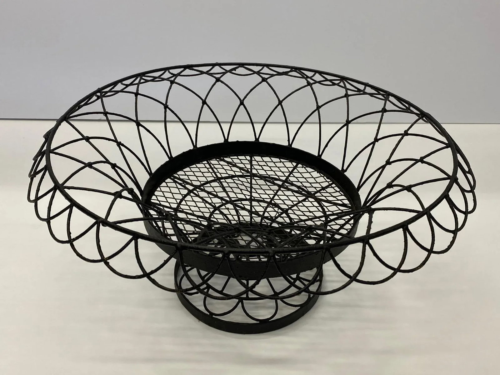 Vintage French Large Woven Black Metal Basket Centerpiece - 5