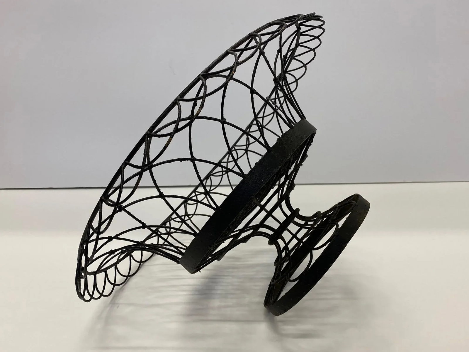 Vintage French Large Woven Black Metal Basket Centerpiece - 6