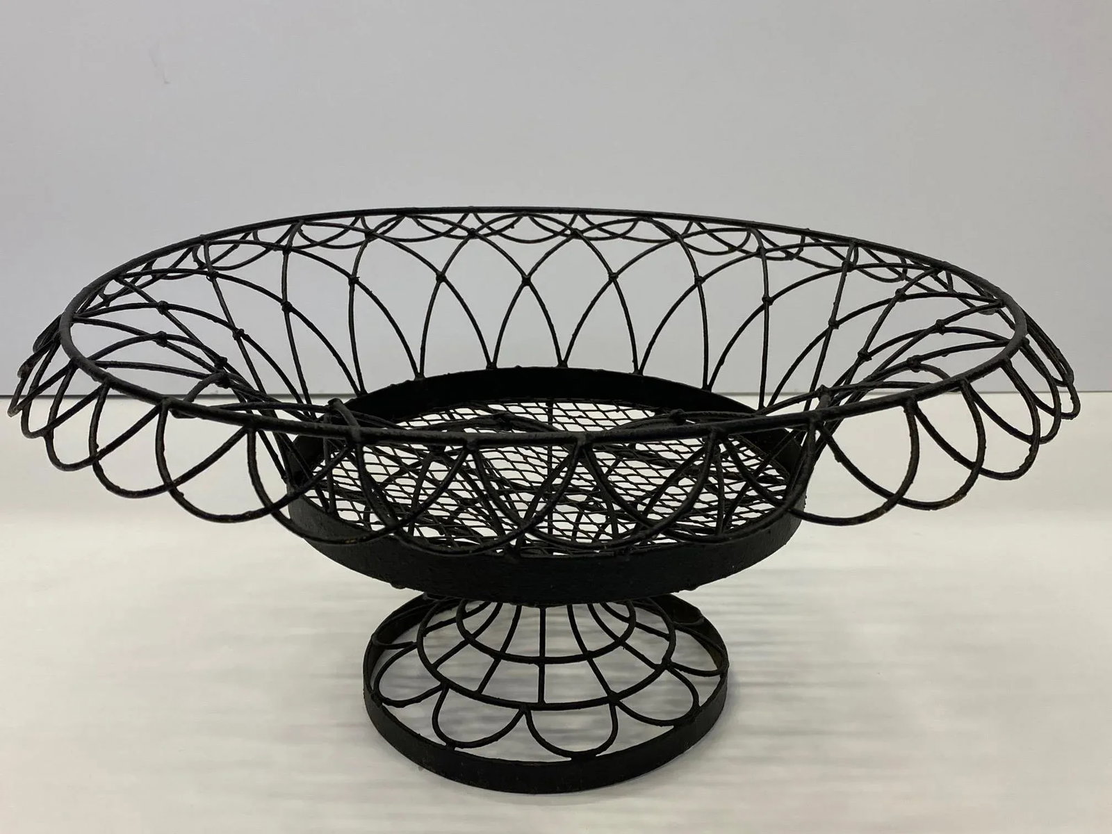 Vintage French Large Woven Black Metal Basket Centerpiece - 7