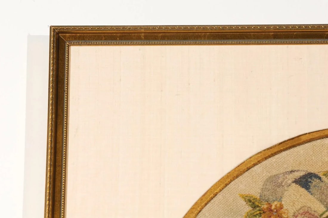 French 19th Century Framed Needlepoint Tapestry with Ribbon and Floral Decor - 3