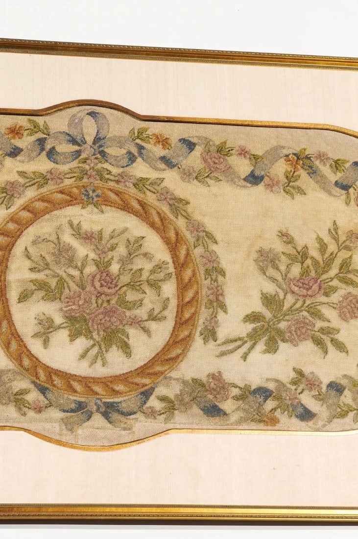 French 19th Century Framed Needlepoint Tapestry with Ribbon and Floral Decor - 6