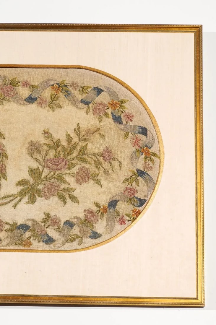 French 19th Century Framed Needlepoint Tapestry with Ribbon and Floral Decor - 7