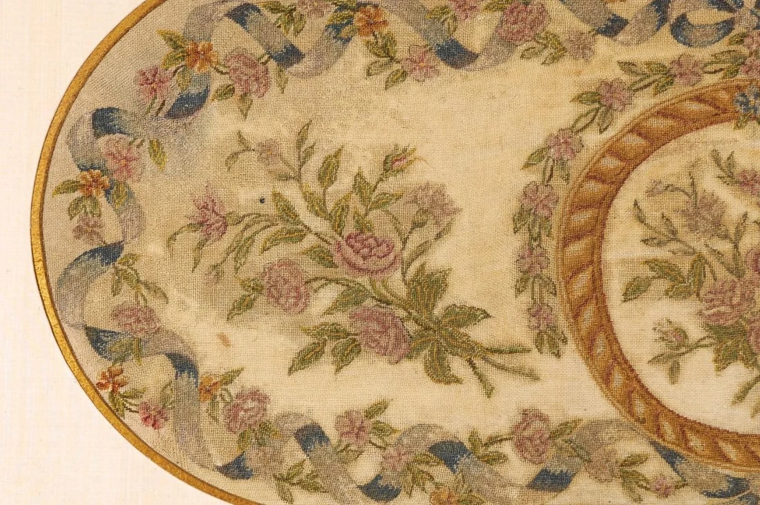 French 19th Century Framed Needlepoint Tapestry with Ribbon and Floral Decor - 8