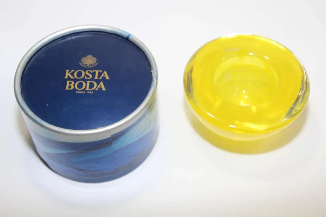 1990s Anna Ehrner for Kosta Boda Atoll Yellow Glass Candle Holder - 4